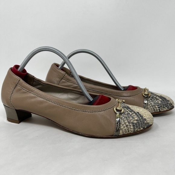 AGL Attilio Giusti Leombruni Snaffle Leather Pump Sz 38 / US 7.5 Snake Beige - Picture 1 of 11